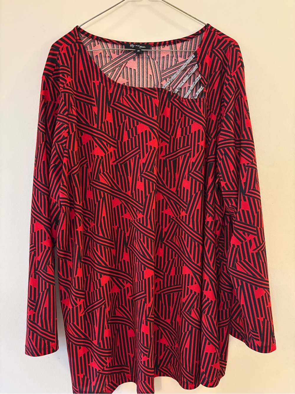 Lily Morgan Geometric Cutout Rhinestone Blouse Women’s Plus Size 2X.